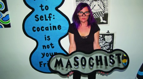 Margie Schnibbe with piece from latest series at her Silver Lake studio.
Photo by Lynda Burdick