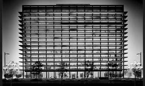 Department of Water and Power Building (1965). Photo by Julius Shulman, The Getty Research Institute, Julius Shulman Photography Archive© J. Paul Getty Trust, Research Library at the GRI