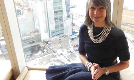Brooke Garber Neidich in the Boom Boom Room, Standard Hotel at the High Line NYC, looking over the downtown Whitney in progress. photo Robyn Perry