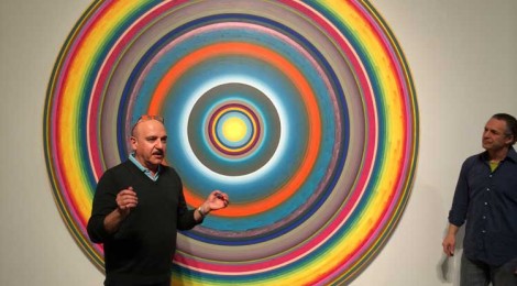 Edward Goldman with Gary Lang at his exhibit, “Circles/Words,” at Ace Gallery Beverly Hills.