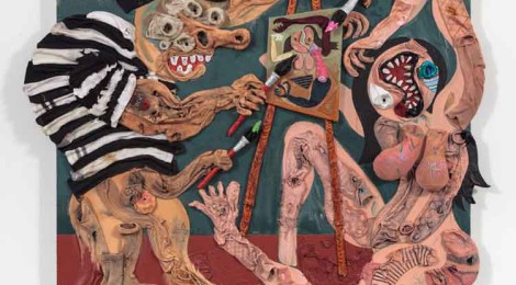 Aaron Johnson, Pisocko, 2014, acrylic and socks on linen, 53 x 60 inches