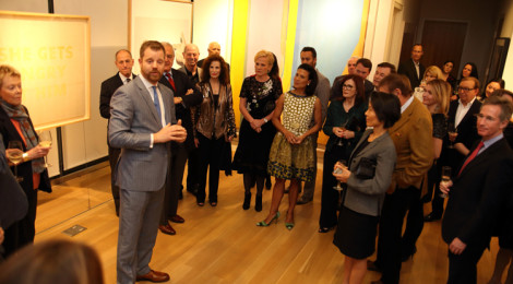Sotheby’s Managing Director Maarten ten Holder introducing Andrea Fiuczynski (center) as West Coast Chairman during the Los Angeles reception featuring highlights from the Spring 2014 sales in New York, March 24, 2014.