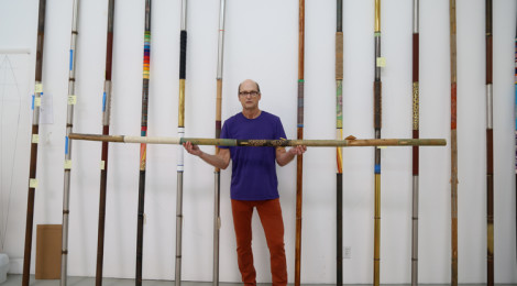 Jud Fine with his "poles." Photo by Eric Minh Swenson.