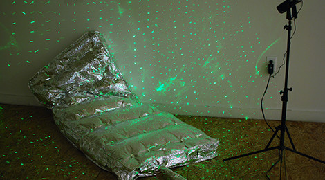 Michael Arcega, A Prih-Sohn Dancer’s Dream (Isolation chamber bedding and hanging object for beating), 2015