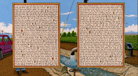 Sandow Birk, American Qur'an, Sura 2 B, 2014, Ink and gouache on paper, 16 x 24 inches
Image courtesy of Catharine Clark Gallery, Koplin del Rio, and P.P.O.W., Copyright Sandow Birk