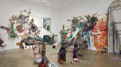 Shiri Mordechay, "Pneuma Pleats," 2010, installation detail, Ink, watercolor and acrylic on paper with wire, thread and mixed media, dimensions variable.