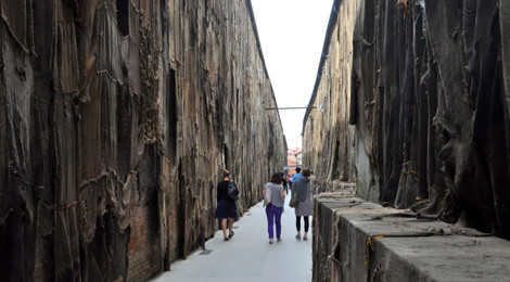 Ibrahim Mahama’s massive jute-sack installation for the 2015 Venice Biennale.
