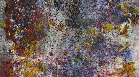 Prism Prison, oil, shellac-infused ink, graphite, gold leaf, rabbit skin glue on canvas, 60 x 72 x 2.5 in