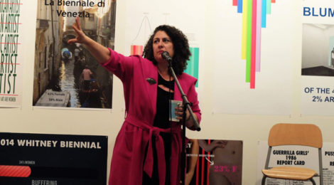 Russin at LACE exhibition: “(en)Gendered (in)Equity: The Gallery Tally Poster Project,” organized by Micol Hebron, 2016.