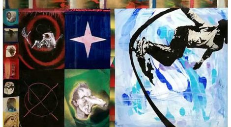 Dave Tourje, Soul Code 03 (The Rebel Dreams in Blue), 2016, mixed media on acrylic glass, 36 x 48 inches.