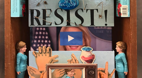 Dwora Fried, Resist, 2017, mixed media assemblage, 15" x 14.5" x 5"