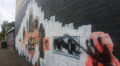 Defaced mural by Ms Saffaa; photo credit Twitter/Ms Saffaa.