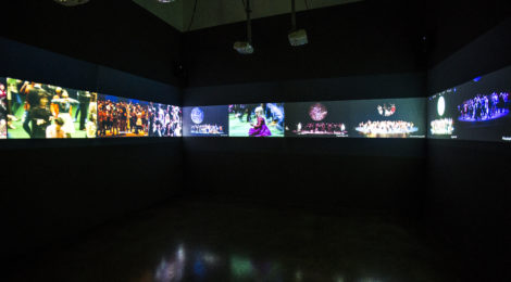 Rimini Protokoll (Helgard Kim Haug, Stefan Kaegi, Daniel Wetzel), 100% City, 2008-16, HD video, Installation view at Museum of Contemporary Art Santa Barbara, 2017, Video concept & realization by Marc Jungreithmeier, Courtesy the Artists. Photo: Brett Bollier