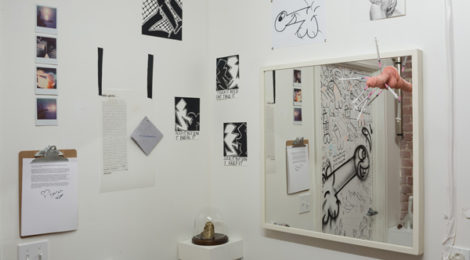 “The Curated Loo: The Dick Pic Show,” curated by Katie Bode and Kenton Parker, installation view, photo by Ruben Diaz, courtesy Chimento Contemporary.