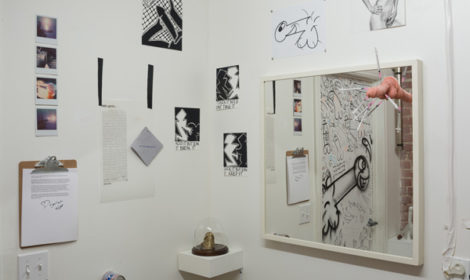 “The Curated Loo: The Dick Pic Show,” curated by Katie Bode and Kenton Parker, installation view, photo by Ruben Diaz, courtesy Chimento Contemporary.