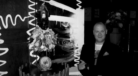 Eric C. Shiner in his Pittsburgh loft with Vanessa
German’s “Tar Baby,” photo by Emily Meyer