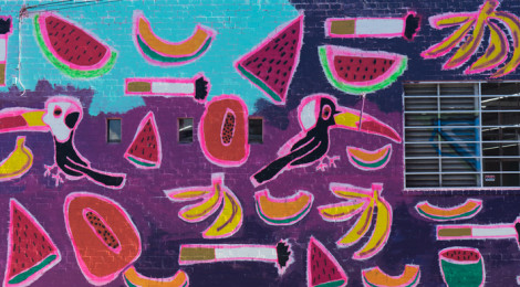 Katherine Bernhardt, Fruit Salad, mural DTLA, 2015