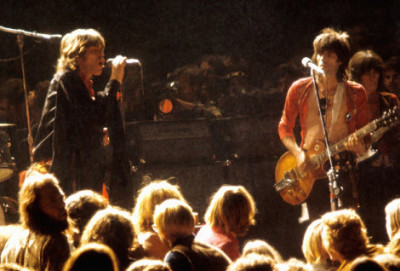 The Rolling Stones performing at the Altamont Speedway Free Festival.