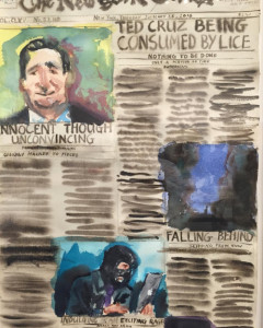 Guy Richard Smit, New York Times January 26, 2016, watercolor & gouache on paper, 38x23 in. (2016)