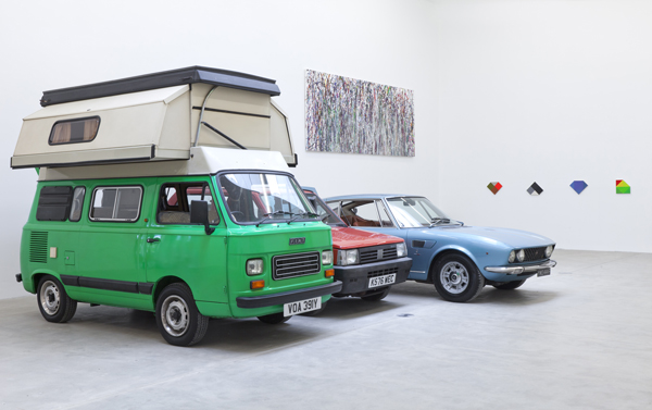 Work No. 2693, 2016 Fiat camper van, Fiat Dino, Fiat Panda, acrylic on canvas
