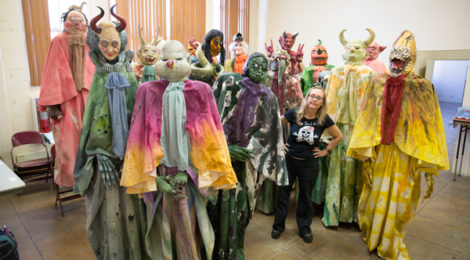 Marnie Weber with monster cast from The Day of Forevermore, photo by LeeAnn Nickel and courtesy of the artist and Gavlak, Los Angeles.