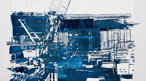 Fran Siegel, "Bridge 01," pigment, ink, graphite & cyanotype on cut and collaged paper, 82 x 109 in., 2016