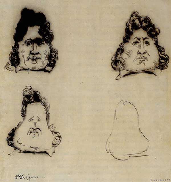 Charles Philipon, La Métamorphose du roi Louis-Philippe en poire, Department of Prints and Photographs, B 16, Rés. Philipon, Bibliothèque Nationale de France, (The Metamorphosis of King Louis-Philippe into a Pear) Pen-and-bister-ink drawing, c.1831