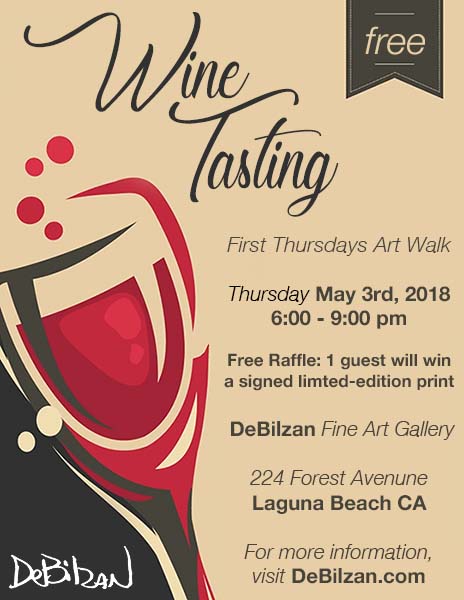 Free Wine Tasting at the DeBilzan fine art gallery in Laguna Beach