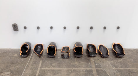 Daniel Silva, Tako, Tako (8), 2018 (Detail). Ceramics, Neodymium magnets, iron fillings, copper. 121 1/4 x 80 1/4 x 23 5/8 in. Dimensions variable. Courtesy of the artist and Baert Gallery, Los Angeles. Photo: Joshua White