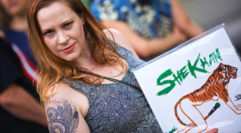 Lori Jackson holding new vinyl LP by SheKhan