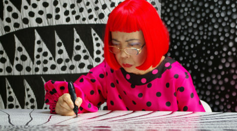 Artist Yayoi Kusama drawing in KUSAMA - INFINITY. © Tokyo Lee Productions, Inc. Courtesy of Magnolia Pictures.