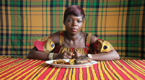 Zina Saro-Wiwa, Precious Eats Boli and Fish with Oil Bean, Table Manners: Season 2, (2019), courtesy of the artist and Fowler Museum.