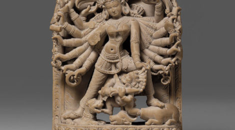 "The Goddess Durga Slaying the Demon Buffalo Mahisha," 12th century, Bangladesh or India (Bengal),
Argillite, 5 5/16 in. (H) x 3 1/2 in. (W), presently at The Met, NY.